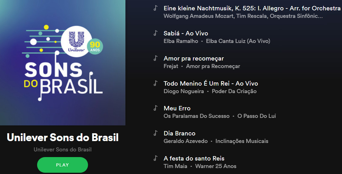 Playlist Oficial Unilever Sons do Brasil, por Malka Digital